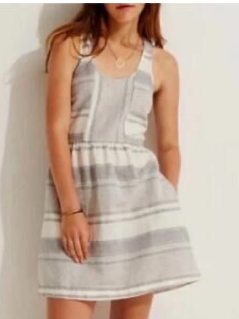 Lou & Grey Striped Chambray and White Dress